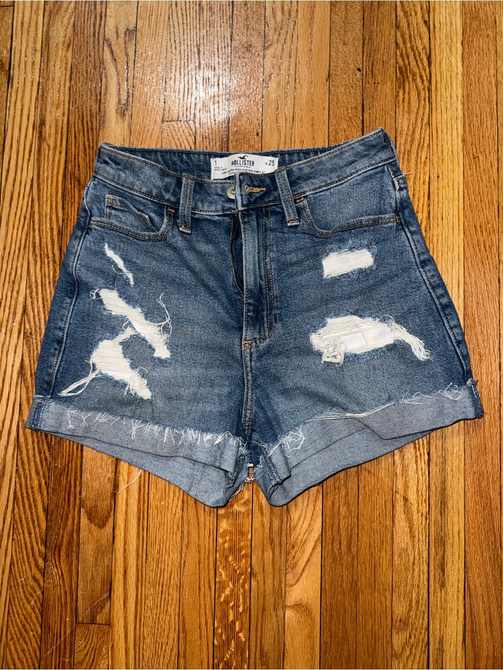 Hollister Dark Wash High-Rise Distressed Jean Shorts